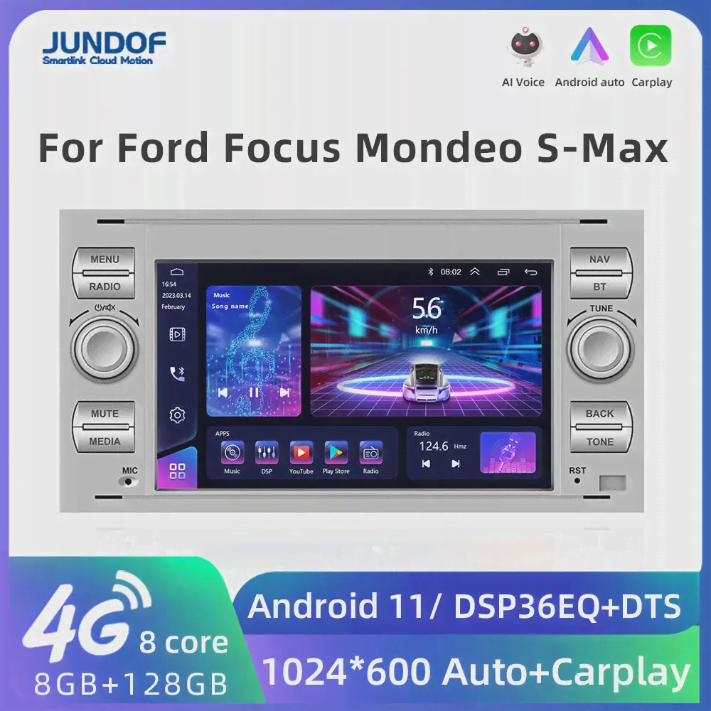 JUNDOF 2 Din Android Авторадио Стерео GPS Carplay Автомагнитола Для Ford Focus 2 Mondeo S/C-Max Kuga Fiesta Fusion Мультимедиа Видео-0